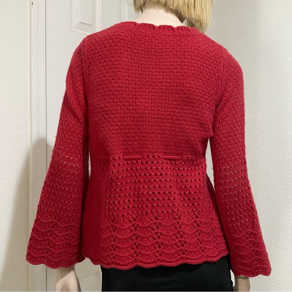 Anthropologie Sparrow Red Wool Blend Angora Crochet Knit Cardigan Sweater Size S - Picture 2 of 13